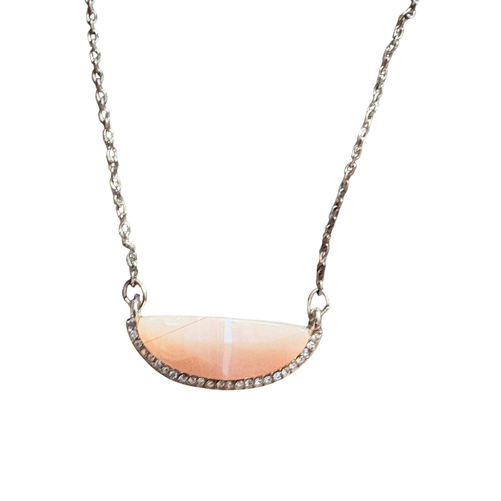 Loft Rose Gold Tone Peach Semi Circle Pendant Necklace Crystal Border